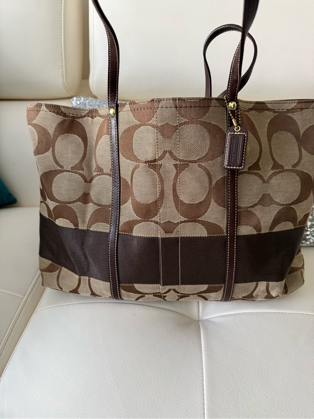 Coach Tan & Dark Brown Signature Canvas Tote